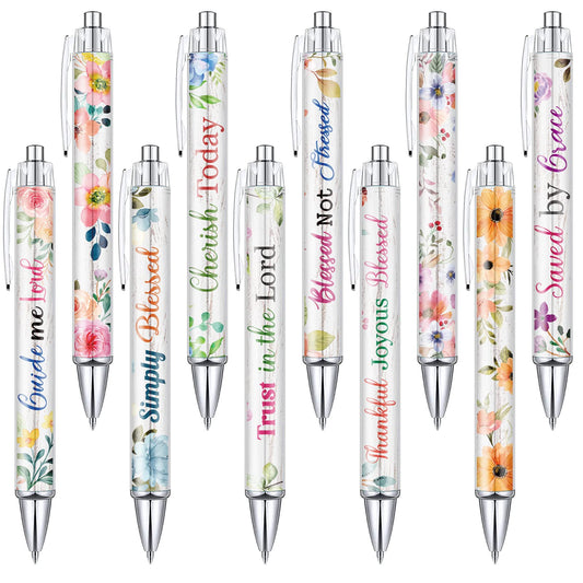 Tinlade 10 Pcs Christian Pens for Women Religious Ink Pens Easter Gifts Inspirational Quotes Bible Verse Ballpoint Funny Office Supplies for Women Men Coworker(Flower)