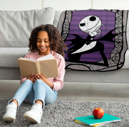 Jay Franco Plush Throw Blanket – Soft & Cozy Fleece Throw for Bedroom & Couch Décor, Official Licensed Product, Gray - Nightmare Before Christmas, 40x50 - Travel Blanket
