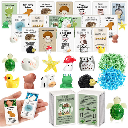 Soulchen 20 Set End of School Year Gift Mini Emotional Box Breathing Animals Inspirational Positive Support Gift for Employee Small Resin Animal Figurines with Pun Box for Teacher Nurse Office (Funny)