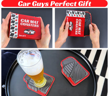 Car Mat Coasters Set of 4 Red Cheers Sign 6x4in, Funny Car Lovers and Racing Fans Gift, Silicone Drink Coasters, Dishwasher Safe, Man Cave Accessories, Mechanic Gift for Car Guys