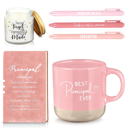 Didaey Principal Appreciation Gifts for Women Thank You School Principal 13oz Ceramic Cup Journal with Inspirational Candle Ballpoint Pens Appreciation Day Graduation, Pink