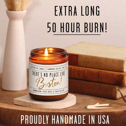 Boston Gifts, Boston Decor for Home - 'There's No Place Like Boston Candle, w/Wood, Sage & Sea Salt I Boston Souvenirs I 9oz Jar, 50Hr Burn, Made in USA