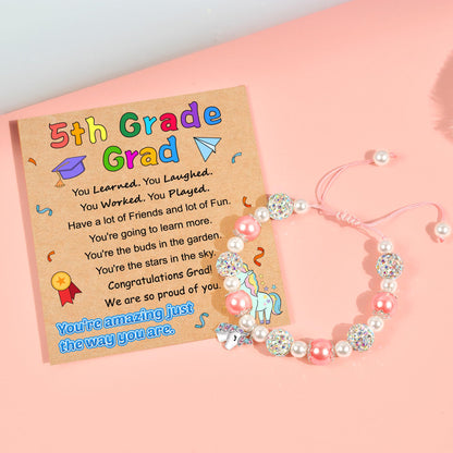 Parma77 2026 Kindergarten/Preschool/5th Grade Graduation Gifts, Adjustable Unicorn Bracelet with Pearl & Rhinestone Ball, Graduation Gifts for Kindergarten Students Daughter Granddaughter Niece