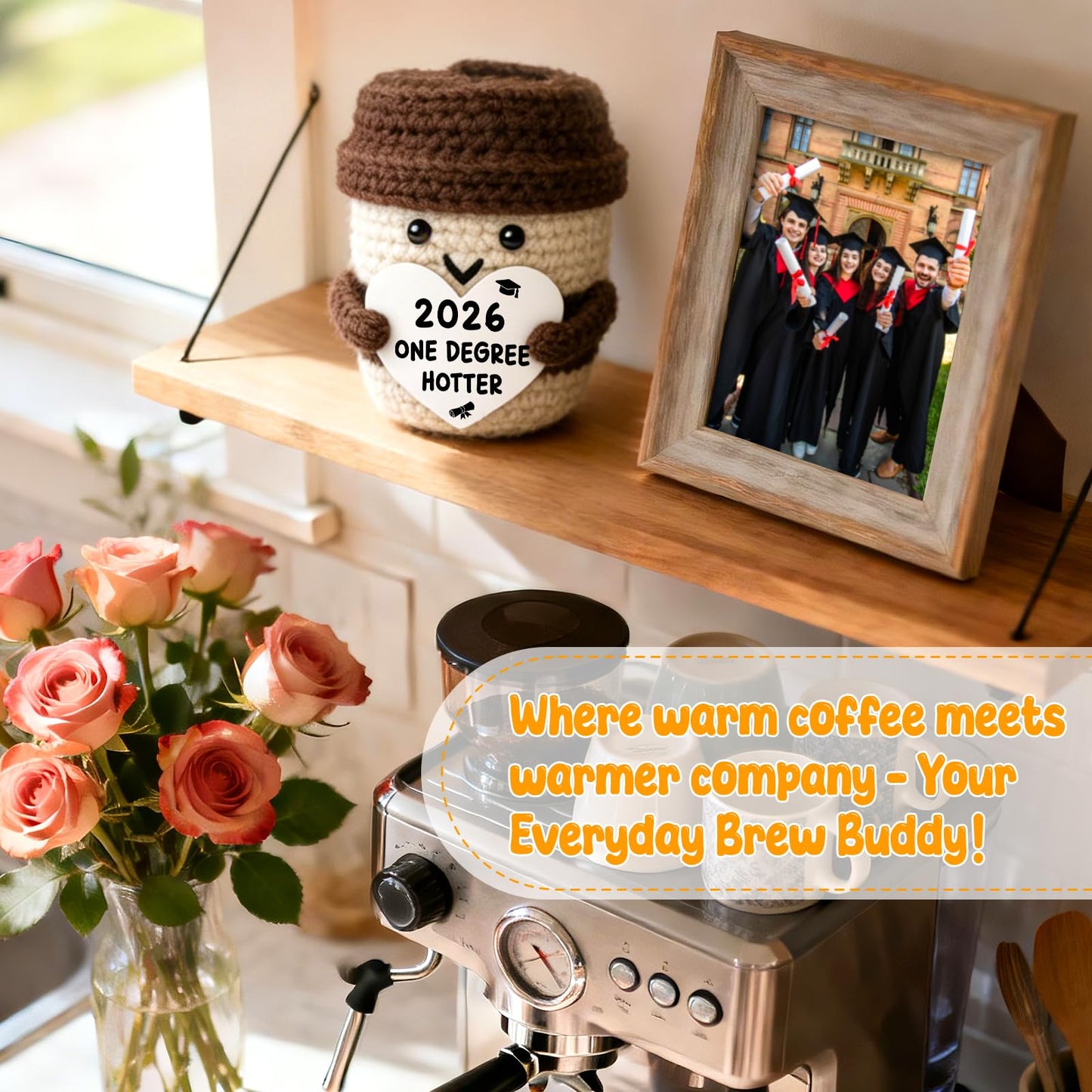 2026 Graduation Gifts for Her Him Funny Graduation Party Decorations Home Desk Decor Handmade Positive Crochet Coffee Mug - One Degree Hotter College High School University Grad Academy Masters Gifts