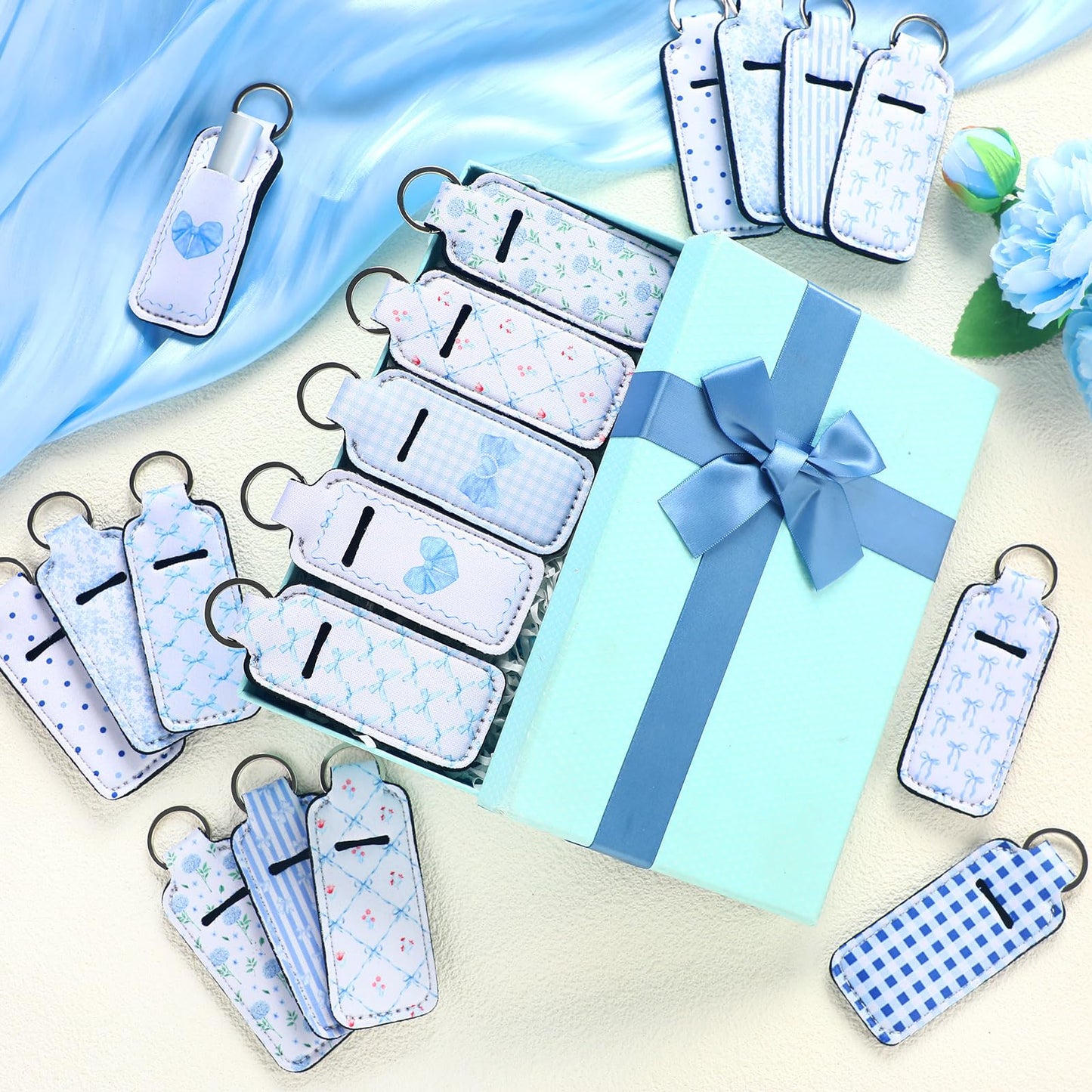 Ctosree 20 Pcs Coquette Bow Lipstick Holder Keychain Gifts Bulk Coquette Lip Balm Holder Keychain Bow Birthday Party Favors