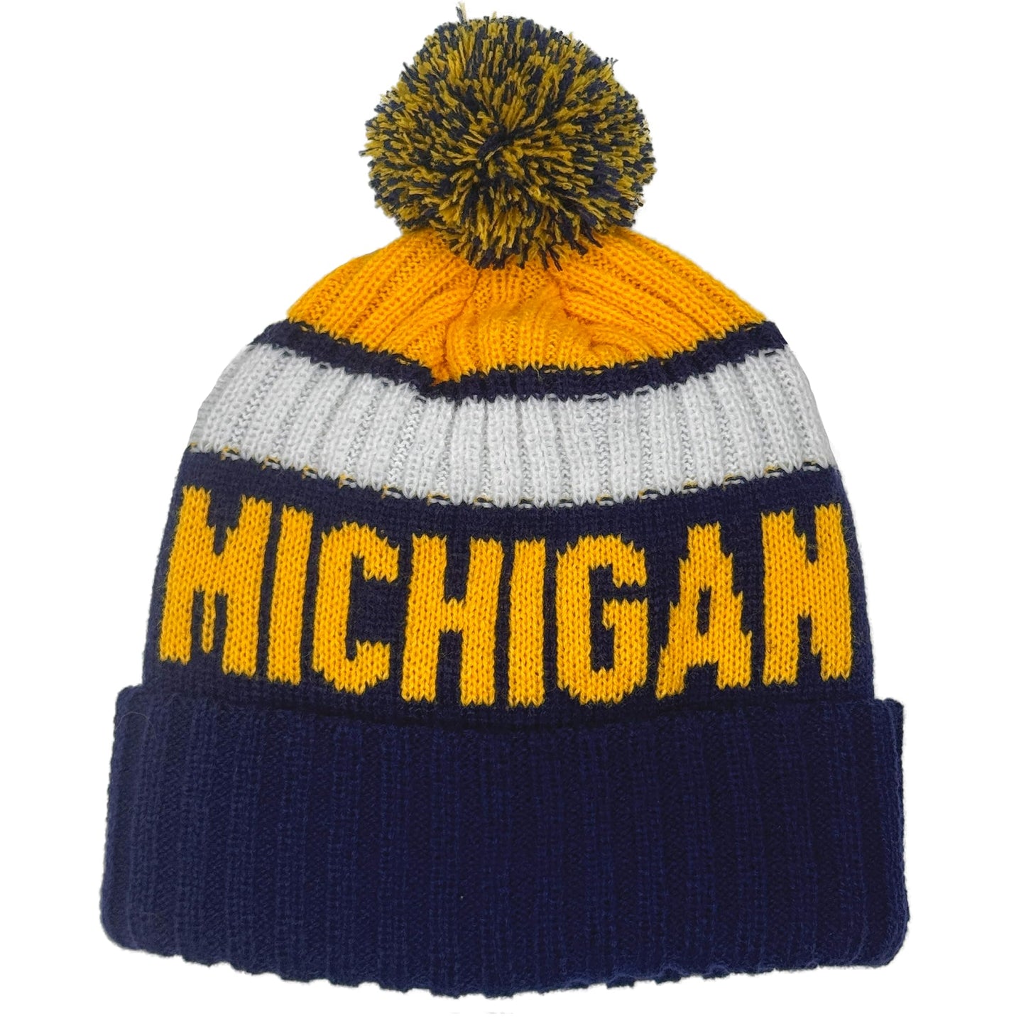 Beanie Knit Hat with Pom Winter Cuffed Cap Sport Fans Gift for Men Women