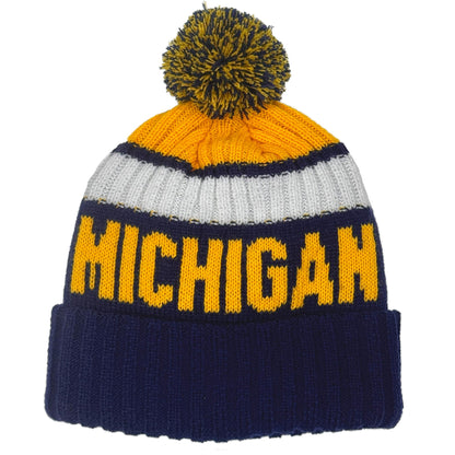 Beanie Knit Hat with Pom Winter Cuffed Cap Sport Fans Gift for Men Women