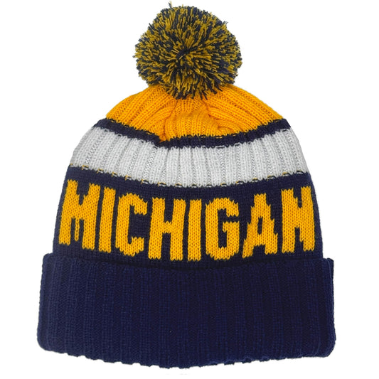 Beanie Knit Hat with Pom Winter Cuffed Cap Sport Fans Gift for Men Women
