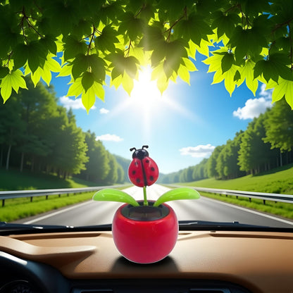 Red Seven-Starred Ladybug Solar Dancing Car Dashboard Decorations, Funny Solar Powered Dancing Flower Pot Car Ornaments Flower Swinging Toy for Car Decor, Funny Gifts for Friends Solar Power Kits