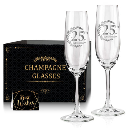 Tom Boy 25th Anniversary Champagne Flutes, Wedding Gifts Anniversary for Couple, 25th Wedding Anniversary Champagne Flutes Glasses Set of 2, Couple gifts, Anniversary 25th Gifts for Parents