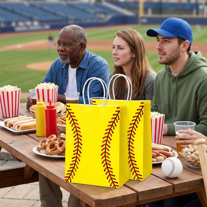 WATMTIN 18 Pcs Softball Party Gift Bags, Softball Pattern Gift Bag with Handle, Paper Treat Candy Goodie Bags for Softball-Themed Party Games Sports Day Birthday Decorations Supplies