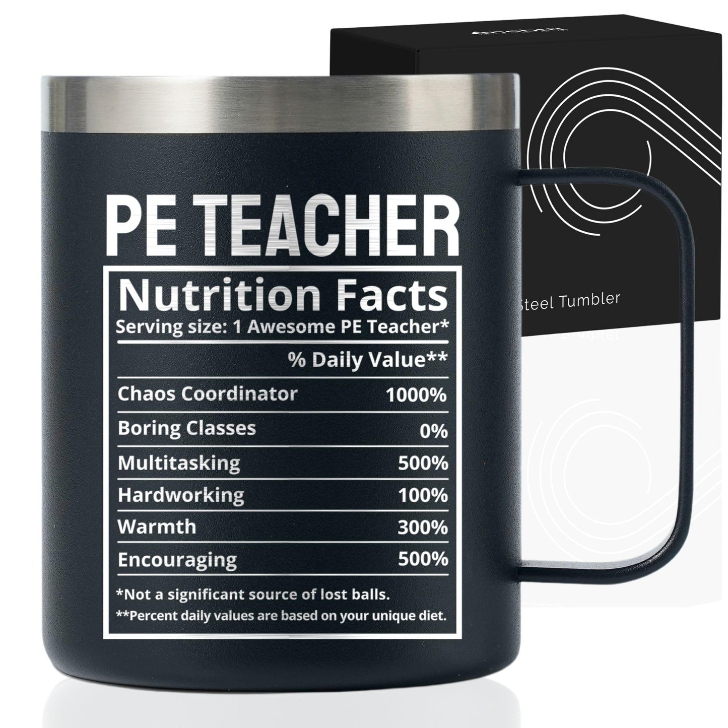 Onebttl PE Teacher Appreciation Gifts Coffee Mug for Men Women, 12oz/350ml Cup with Lid for Christmas, School End of Year