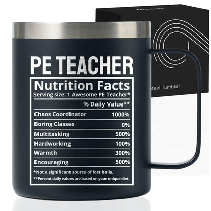 Onebttl PE Teacher Appreciation Gifts Coffee Mug for Men Women, 12oz/350ml Cup with Lid for Christmas, School End of Year