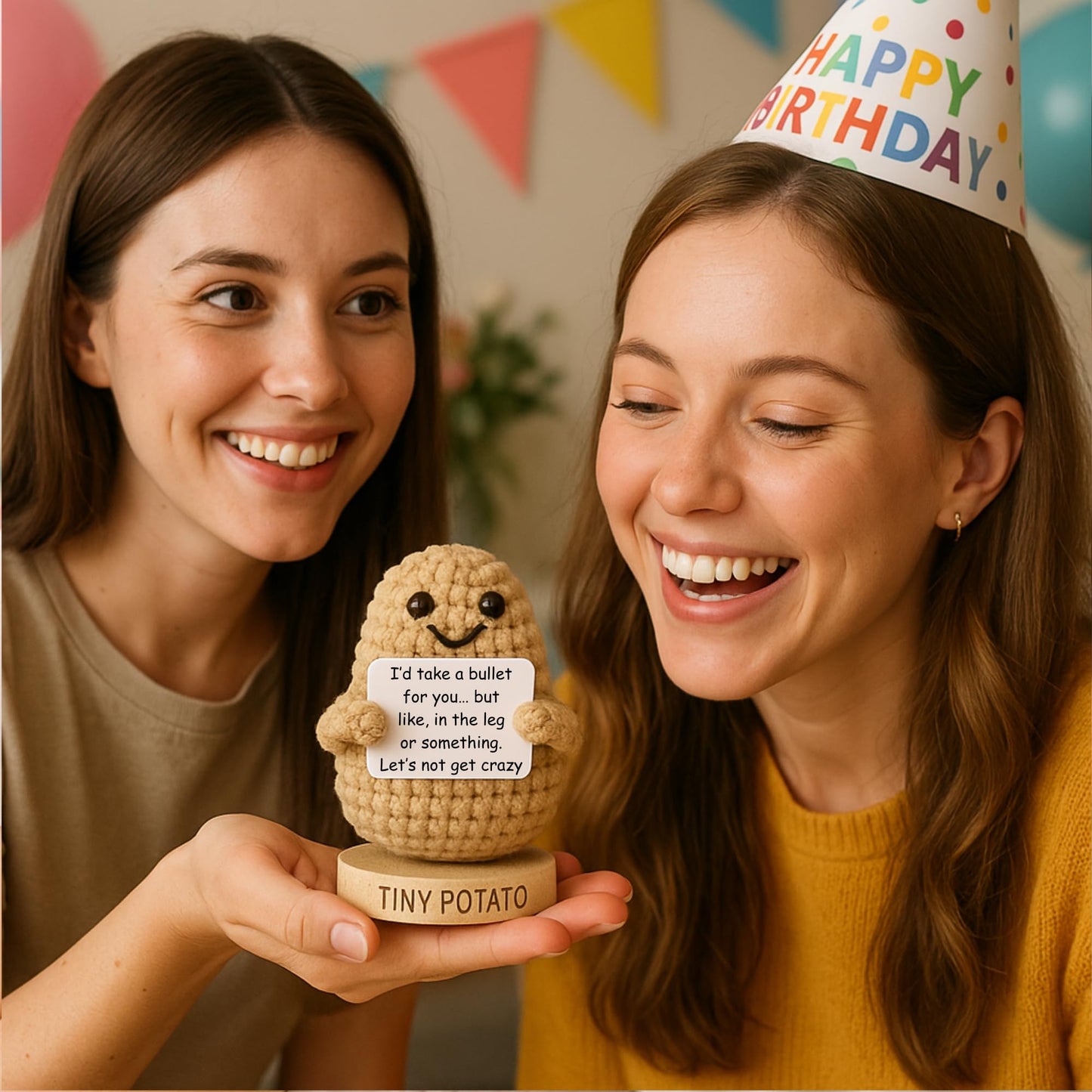 Funny Friendship Gift - Tiny Potato Crochet W/ 30 Sassy Messages for Women Friends Bestie BFF Coworker - Best Friend Birthday Gifts for Women, Sister Birthday, College Graduation Present Idea for Her