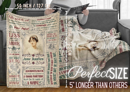 Huglanket Jane Austen Gifts for Women, Flannel Blanket, Personalized Jane Austen Gift for Birthday, Thanksgiving's Day, Christmas - Size 50" x 65" - Frame