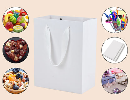 HUAPRINT White Paper Bags - Small Gift Bags with Handles, 20 Pack, 7x4x9inch, Retail & Party Favor Bags, Wedding Bags