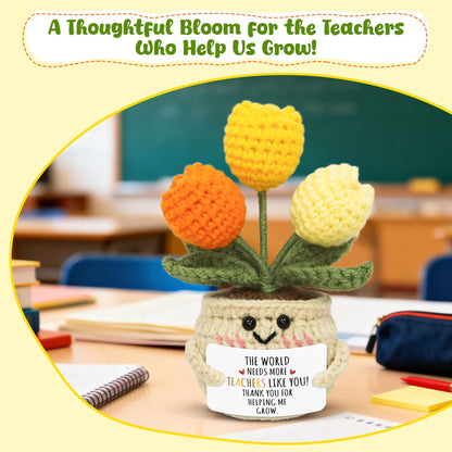 OASSIE Teacher Appreciation Gifts for Women Men - Handmade Positive Tulip Crochet Flowers - Teachers Day Graduation Birthday Thank You Appreciation School Retirement Gifts for Teachers from Student