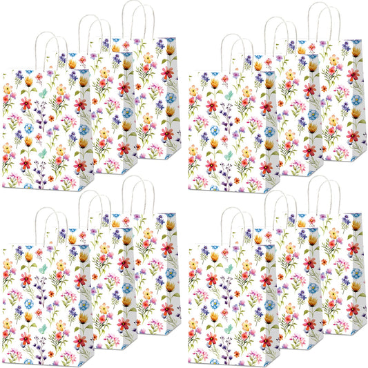 CHUNNIN Wildflower Gift Bags Spring Floral Welcome Flower Party Favors Wildflower Paper Candy Goodie Treat Bags with Handles for Garden Decorations Birthday Tea Bridal Shower Wedding Supplies