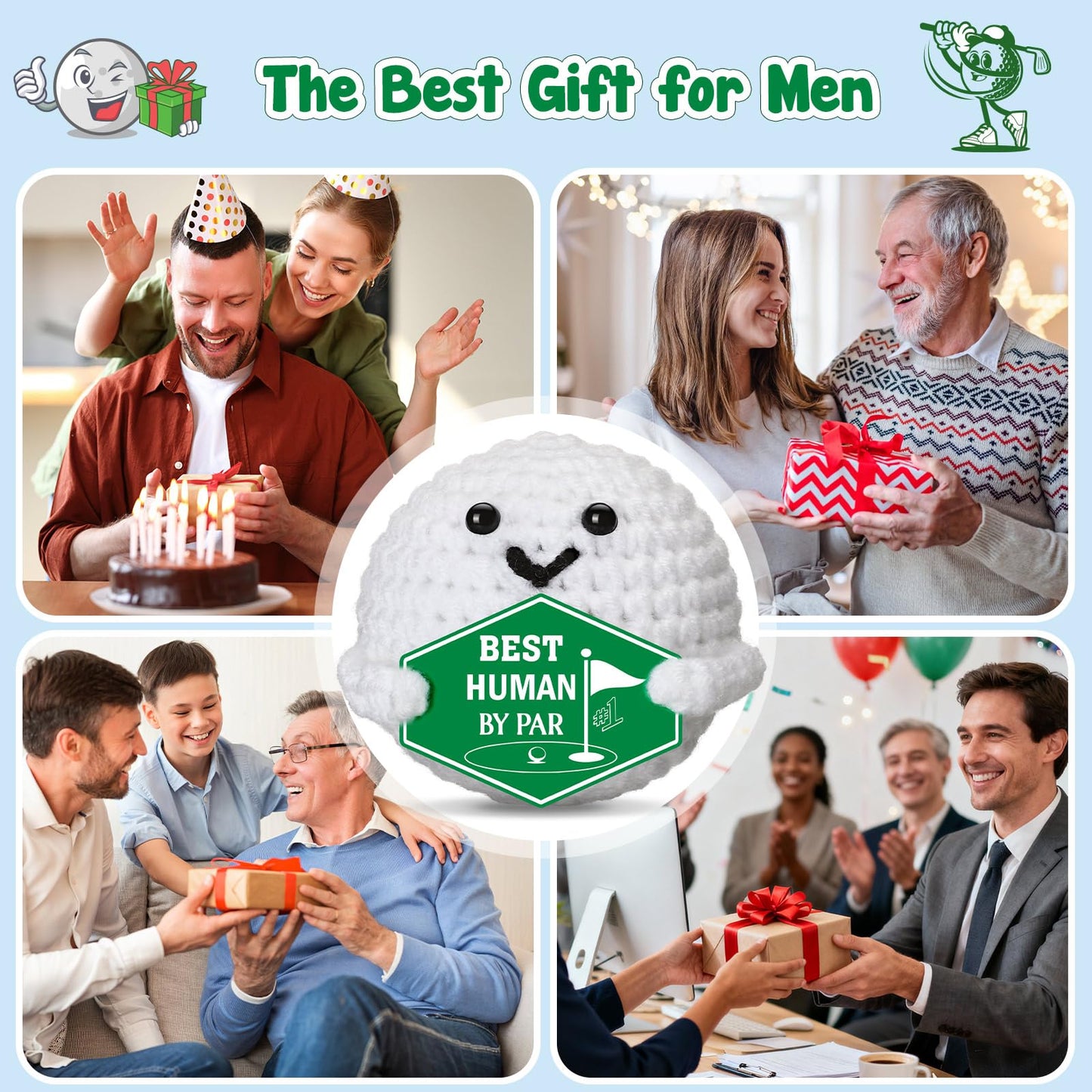 Golf Gifts for Men Fathers – Fathers Day Father's Day Funny Crochet Golf Ball Accessories Birthday Positive Graduation Gift for Him Boys Boyfriend Son Golfers Coworker Male Grandpa Women