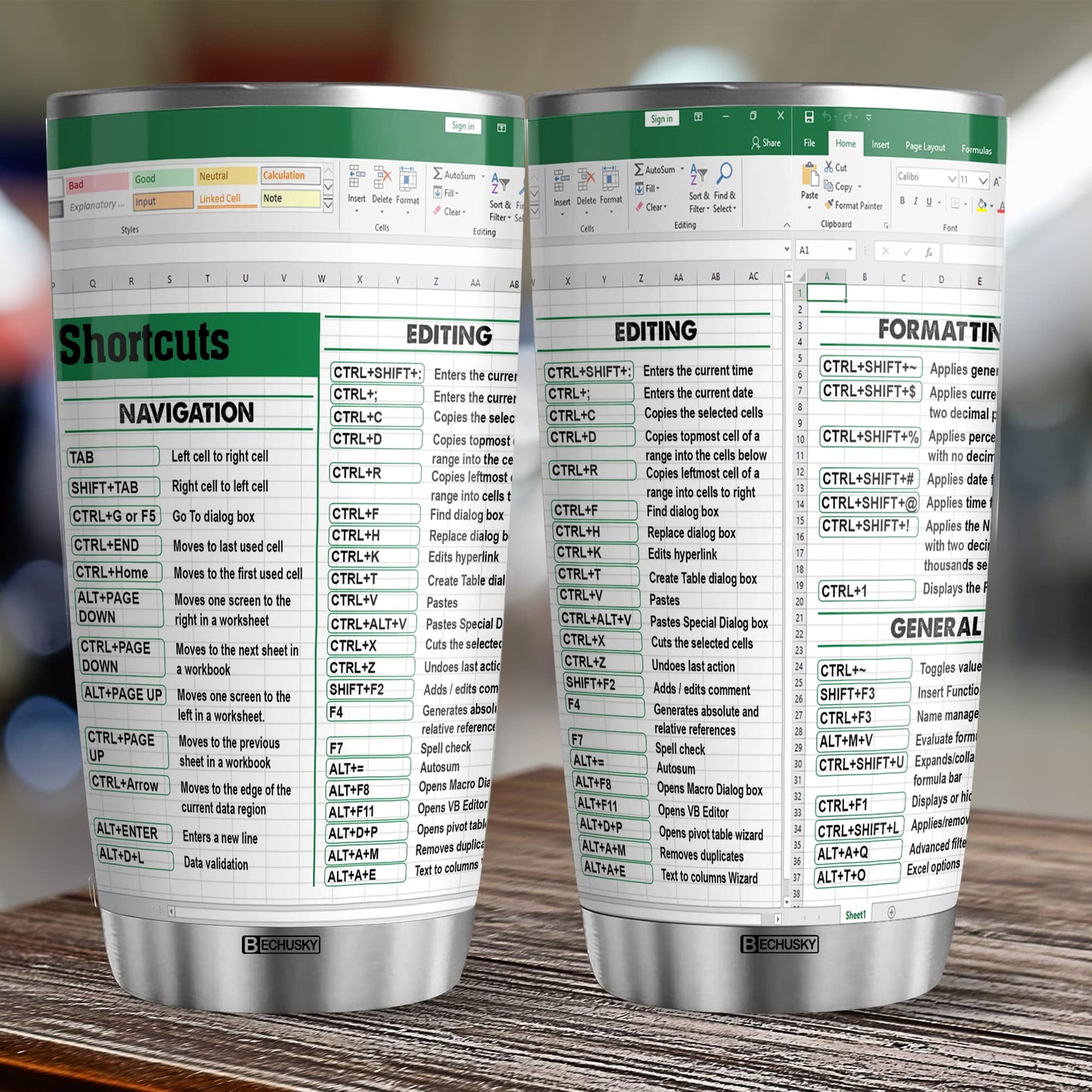 BECHUSKY Mugs For Account Gifts - Excel Tumbler Group - Excel Shortcut Tumbler - Spreadsheet Accounting Student Senior Accountant CPA Gift For Boss Coworker Colleague Friend - Cup 20oz