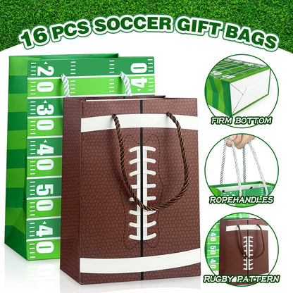 16PCS Football Gift Bags with Handles have Two Different Classic Patterns for Sports Game Parties Easy Carry Wide Applications Perfect Football Gift Bags Bulk and Party Favors