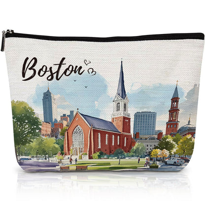 Boston Bag Souvenir Gifts - Boston City Travel Makeup Bag, Boston Theme Watercolor Cosmetic Bag, Boston Lovers Gifts, Massachusetts Gift for Women Girls Traveller