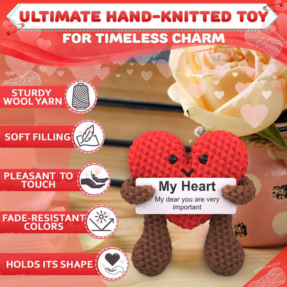Reluen Heart Plush Gift for Her, Him - Mom Day Gifts Crochet Plushies Stuffed Hearts for Wife | Crochet Heart Soft Knitted Encouragement Support Keepsake for Girlfriends, Mother, Wife
