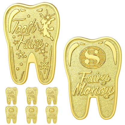 Sibba 6 PCS Tooth Fairy Coins Keepsake Kit Lost Teeth Reward Commemorative Coin with Case Zinc Alloy Dental Tooth Fairy Golden Novelty Coin Milestone Dentistry Dentist Funny Gifts Stocking Stuffers