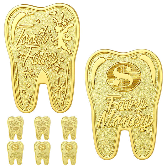 Sibba 6 PCS Tooth Fairy Coins Keepsake Kit Lost Teeth Reward Commemorative Coin with Case Zinc Alloy Dental Tooth Fairy Golden Novelty Coin Milestone Dentistry Dentist Funny Gifts Stocking Stuffers