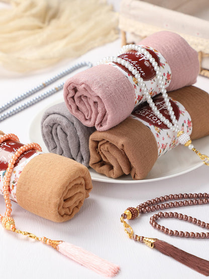 Shyyween 8 Pcs Eid Al-fitr Ramadan Gift Include 4 Soft Cotton Hemp Scarf Shawl 4 Muslim Prayer Beads Tasbih Prayer Beads for Woman Prayer Ramadan Eid Al-fitr Gift Eid Al-fitr Party Favors