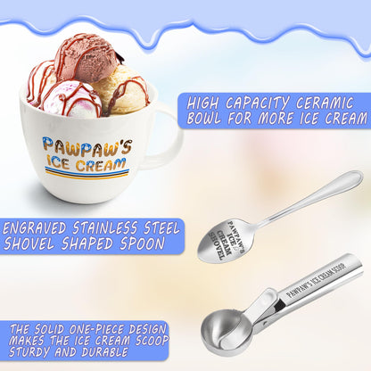 FUTBU Pawpaw Gifts, Gifts for Him Paw Paw's Christmas, Paw Paw's Ice Cream Bowl Scoop Shovel Spoon Set, Paw-Paw’s Ice Cream Gift, Ideal Xmas Birthday Father's Day Man Gifts