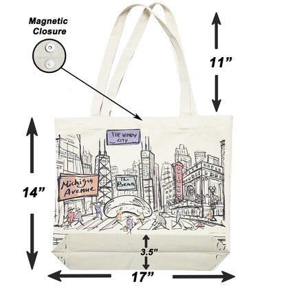 Cities Around the World Artwork Tote Bag Series- Designed in the USA, 17"x14", Double Sided Print, Souvenir & Gift