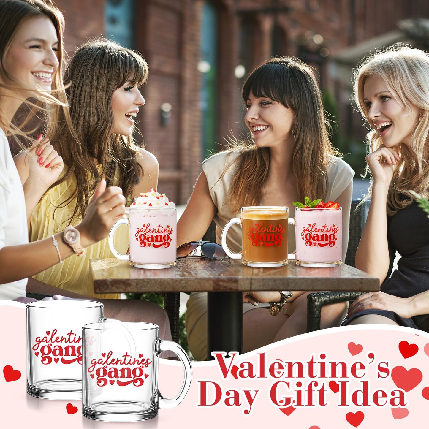 Maxcheck 6 Sets 12 oz Galentines Gang Glass Cups Galentine's Day Coffee Mugs Party Gifts Bachelorette Drinking Wine Glasses for Valentines Day Party Supplies