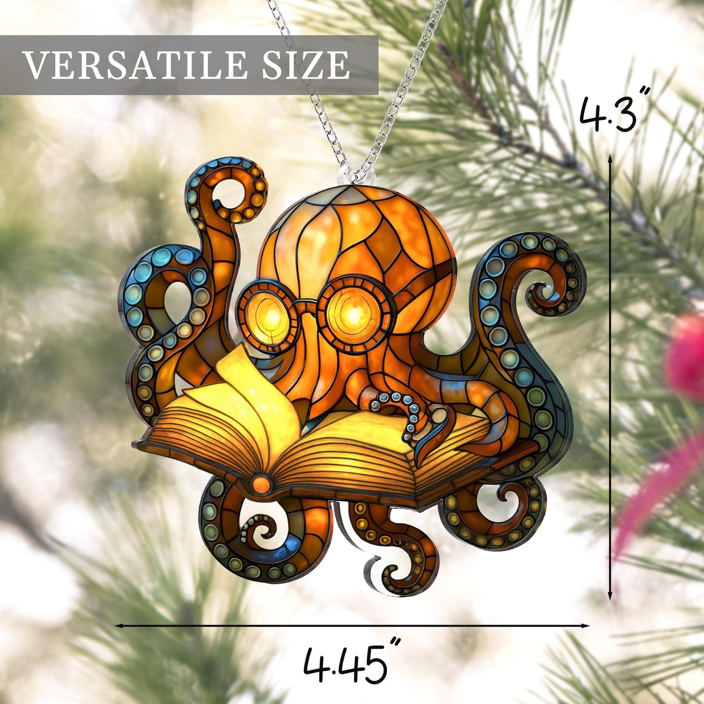 Octopus Reading Acrylic Ornament for Christmas Decorations, Beach Christmas Ornament, Ocean Themed Gift for Ocean Lovers, Octopus Gifts for Women, Last Minute Xmas Gifts