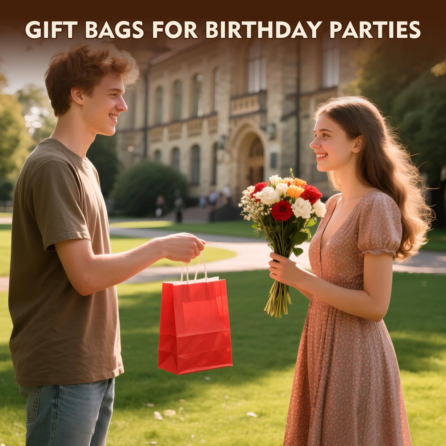 YEEHAW 24 Pack Small Gift Bags 5.8"×3.2"×8.25" Kraft Paper Bags with Handles, Party Favor Bags Bulk for Kids Birthday, Baby Shower, Crafts, Wedding, Party (6 Colors)
