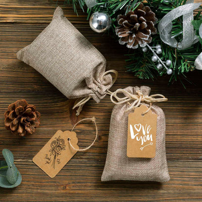 flowsac 25PCS Burlap Gift Bags With Drawstring, 4x6 Small Party Favor Gift Bags, Burlap Linen Sacks Bags for Christmas, Party, Jewelry Pouches, Festival, Birthday, DIY Craft