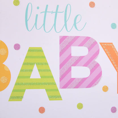 SUNCOLOR Large Gift Bag for Baby Shower with Tissue Paper, White Paper Bag with Colorful Banner Design, 13x10.2x4.7 Inches, Includes Card and Yellow Tissue Paper