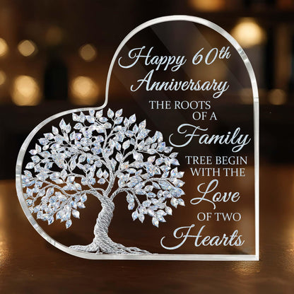 60th Wedding Anniversary Heart Acrylic Plaque, 60th Diamond Wedding Cake Topper Decorations, 60 Years Of Married Gifts For Parents or Grandparents, Tree of Life Anniversary Wedding Gifts for Couples