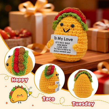 Mothers Day Wife Gifts for Wife from Husband - Handmade Positive Crochet Taco Plush, Romantic Valentines Day Birthday Anniversary Gifts for Her, Taco Stuffed Animal for Desk Decor, Home Decor