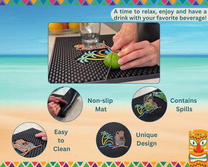 Welcome Tiki Bar Mat 18x12 in, Silicone Tiki Decor, Surfboard Welcome Sign Greeting, Tropical Home Accessories, Luau Party Decorations, Host Gift, Bar Cart Decor