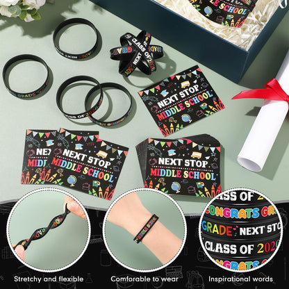 Cinnvoice 5th Grade Gifts for 2026 Graduation Include Grade Graduation Silicone Wristbands and Greeting Card with Organza Bags for 5th(24 Sets)