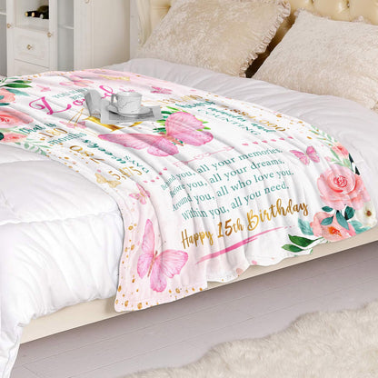 Birthday Gifts for 15 Year Old Girl Throw Blanket 60"x50", Quinceanera Gifts for Girl, 15th Birthday Gift Ideas for Teen Girls,15th Birthday Gifts, Quinceanera, Sweet 15