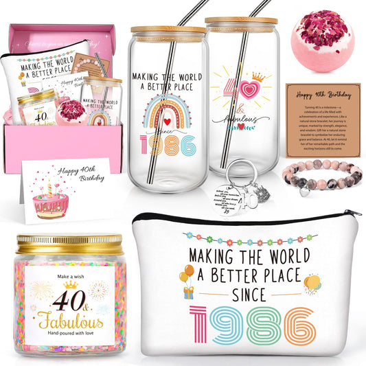 40th Birthday Gifts for Women, Vintage 1986 Happy 40th Birthday Gifts Basket for Women Unique Gift Ideas for 40 Year Old Woman Mom Wife Sister Friend, Cool Bday Gift for Woman 40s Turning 40