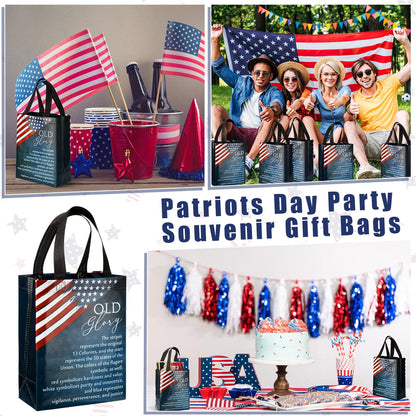 Sweetude 15 250 Anniversary Patriotic Gift Bags Bulk American Flag Theme Bags with Handle Medium Reusable USA Souvenirs Gifts for Church Remembrance Day Party Decorations Favors