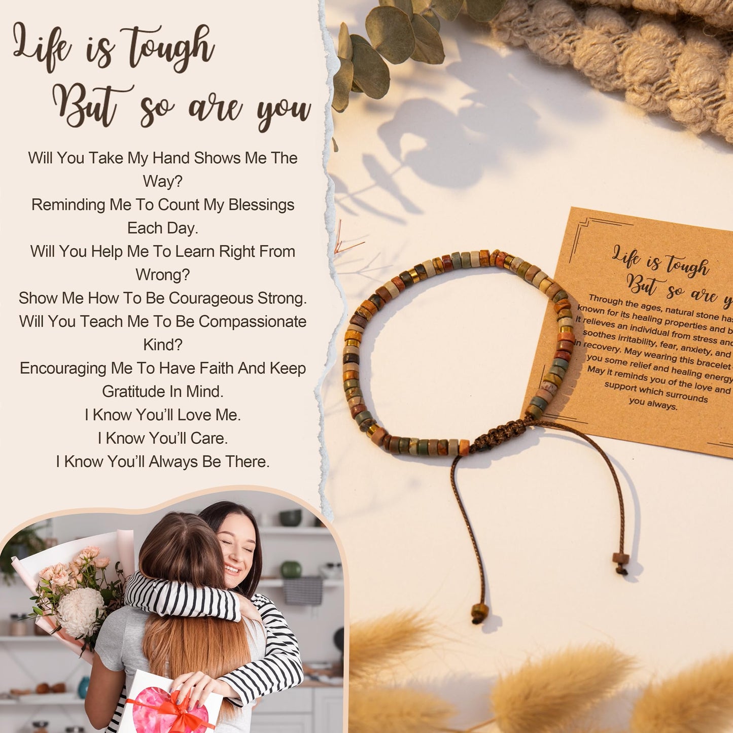 Inspirational Gifts Bracelets for Women: Mothers Day Birthday Gifts for Mom Women Friends Sister - Healing Natural Stone Beads Bracelets Thinking of you Get Well Soon Gift for Women