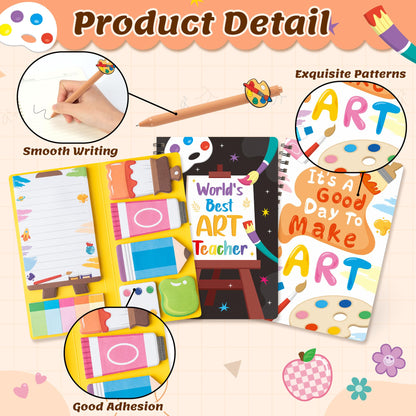 B1ykin Teacher Appreciate Stationery Gift Set - 3Pcs It's a Good Day To Make Art A5 Spiral Notebook & 550 Sheets Sticky Notes with Pen, Back to School Gift with Box for School Office (Art Teacher)