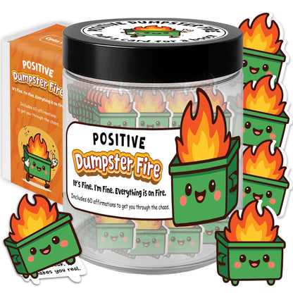 Emotional Supports Dumpster Fire Jar, 60 Positive Affirmation Cards, Dumpster Fire Desk Accessories, Relaxation Gifts, Coworker Gifts for Women, Great Gift for Boss, Teacher, Friends