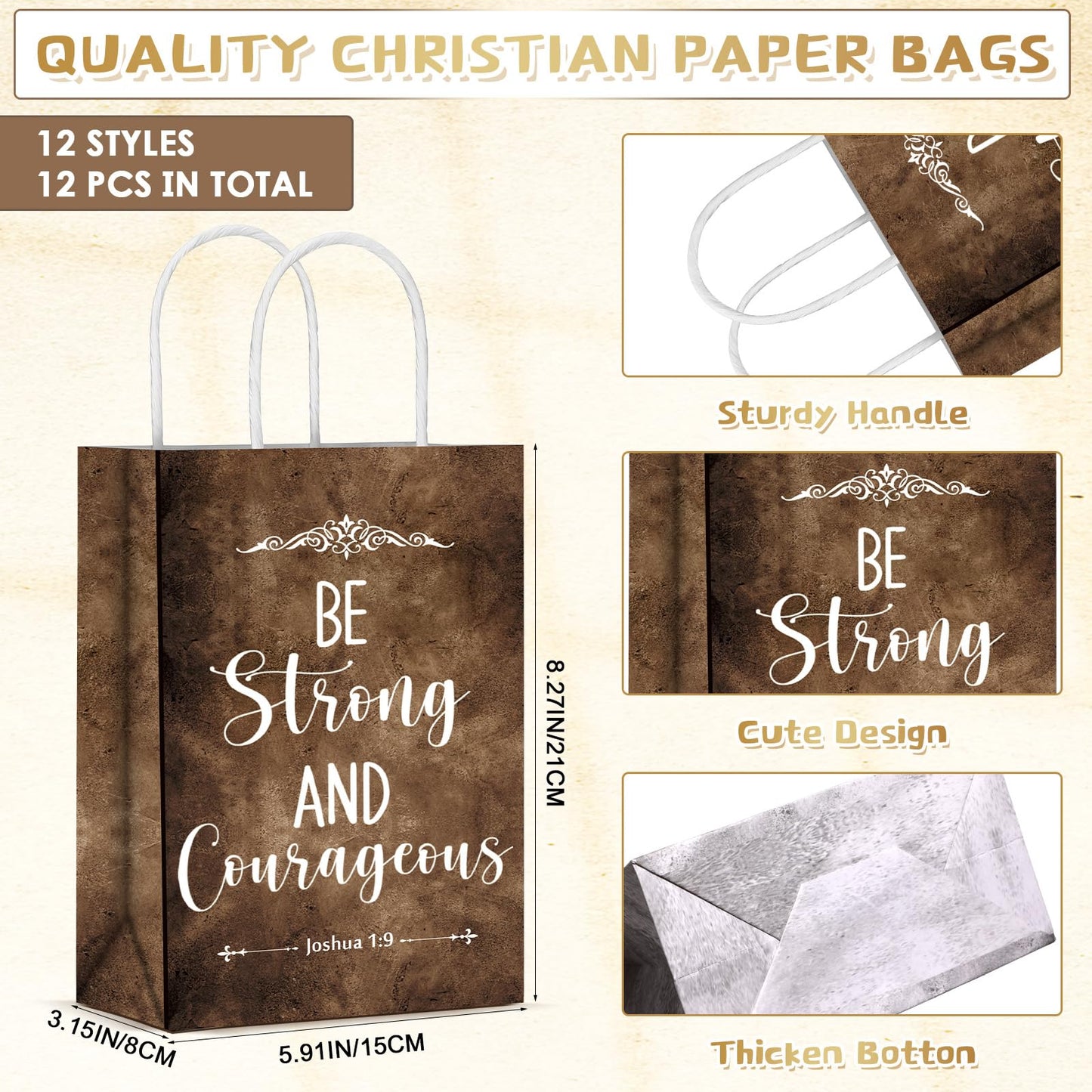Skyygemm 12 Pcs Fathers Day Christian Gift Bags Bulk Religious Bible Verse Treat Bags with Handles Inspirational Scripture Church Gift for Men Women Dad Mom Christian Church Party Favors Decorations