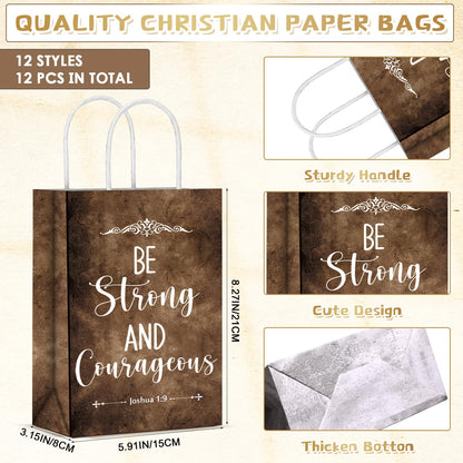 Skyygemm 12 Pcs Fathers Day Christian Gift Bags Bulk Religious Bible Verse Treat Bags with Handles Inspirational Scripture Church Gift for Men Women Dad Mom Christian Church Party Favors Decorations