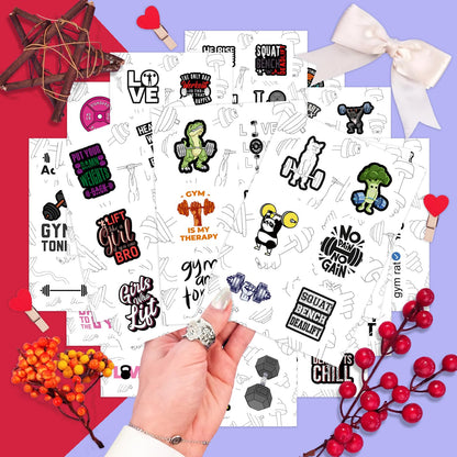 BulbaCraft 100Pcs Gym, Workout and Weightlifting Stickers for Water Bottle & Laptop - Workout Gifts for Women, Mom - Waterproof Vinyl Decals, Fitness Stickers, Gifts for Women & Men